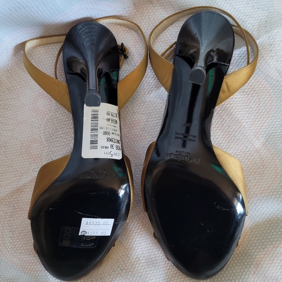 NEW YSL SAINT LAURENT BLACK & GOLD SIZE 37 HEELS - Picture 7 of 11
